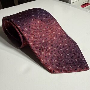 Bruno Piattelli Men's 100% Silk Tie Classic Length Red W/blue& White Squares